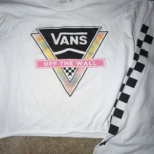 Vans Off The Wall Cropped Long Sleeve Tee Checkerboard Sleeve White Size Large